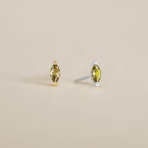 STUDS: Peridot Tiny Marquise Stud Earrings • Peridot Birthstone Earrings • Gift For Her • Gemstone Earring • Birthstone Jewelry • Minimalist