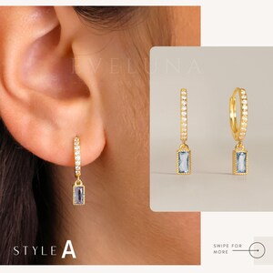 Zircon Paved Dangle Hoop Earrings • Zircon Earrings • Birthstone Earrings • Gift For Her • Birthstone Jewelry • Gold Hoop Earrings