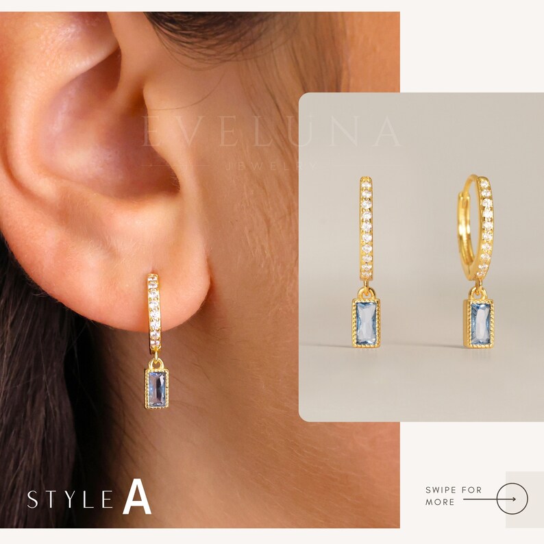 Zircon Paved Dangle Hoop Earrings • Zircon Earrings • Birthstone Earrings • Gift For Her • Birthstone Jewelry • Gold Hoop Earrings
