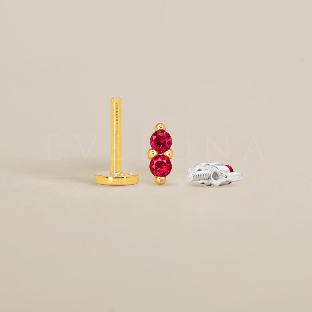 FLAT BACK: Ruby Double Flat Back Labret • Cartilage Stud • Helix ...