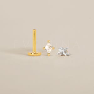 FLAT BACK: Diamond Flat Back Labret • Cartilage Stud • Helix Earring • Conch Piercing • Tragus Stud • Birthstone Earrings