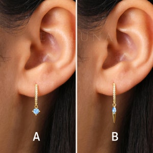 HOOPS: Aquamarine Charm Paved Hoop Earrings • Birthstone Earrings • Gift For Mom • Birthstone Jewelry • Gold Hoop Earrings
