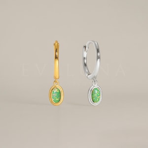 HOOPS: Garden Green Opal Charm Hoop Earrings • Green Opal Dangle Earrings • Opal Jewelry • Gift For Her • Minimalist Earrings