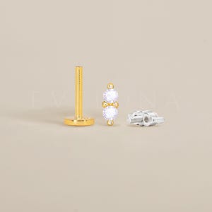 FLACHE RÜCKSEITE: Diamant Doppel flache Rückseite Labret • Knorpelstecker • Helixohrring • Muschel Piercing • Tragus Bolzen • Geburtsstein Ohrringe