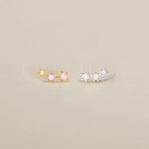 STUDS: White Opal Dainty Climber Stud Earrings • Opal Earring • Gift For Her • Ear Climber Earring • White Opal Jewelry • Minimalist