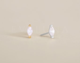 STUDS: Diamond Tiny Marquise Stud Earrings • Diamond Birthstone Earrings • Gift For Her • Gemstone Earring • Birthstone Jewelry • Minimalist