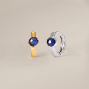 HOOPS: Sapphire Gemstone Huggie Hoop Earrings • Sapphire Earrings • Birthstone Earrings • Gift For Her • Dainty Hoop Earrings