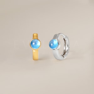 HOOPS: Aquamarine Gemstone Huggie Hoop Earrings • Aquamarine Birthstone Earrings • Gift For Her • Dainty Hoop Earrings • Gold Huggies