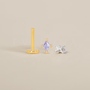 FLAT BACK: Alexandrite Flat Back Labret • Cartilage Stud • Helix Earring • Conch Piercing • Tragus Stud • Birthstone Earrings