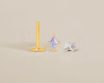 FLAT BACK: Alexandrite Flat Back Labret • Cartilage Stud • Helix Earring • Conch Piercing • Tragus Stud • Birthstone Earrings