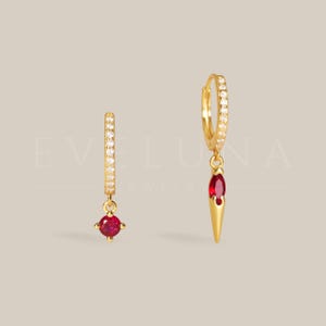 HOOPS: Ruby Charm Paved Hoop Earrings • Ruby Earrings • Birthstone Earrings • Gift For Mom • Birthstone Jewelry • Gold Hoop Earrings