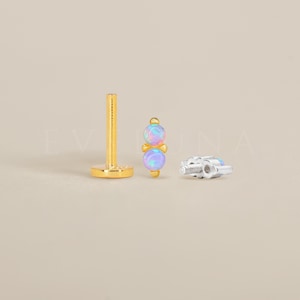 FLACHE RÜCKSEITE: Blauer Opal Doppel flacher Rücken Labret • Knorpel Bolzen • Helix Ohrring • Muschel Piercing • Tragus Bolzen