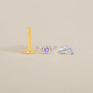 FLAT BACK: Alexandrite Gemstone Flat Back Labret • Cartilage Earrings • Helix Stud • Conch Earring • Tragus Piercing • Birthstone Earrings