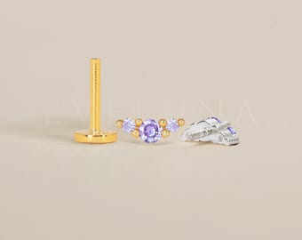 FLAT BACK: Alexandrite Gemstone Flat Back Labret • Cartilage Earrings • Helix Stud • Conch Earring • Tragus Piercing • Birthstone Earrings