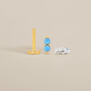 FLACHE RÜCKSEITE: Türkis Doppel flaches Rücken Labret • Knorpel Bolzen • Helix Ohrring • Conch Piercing • Tragus Bolzen