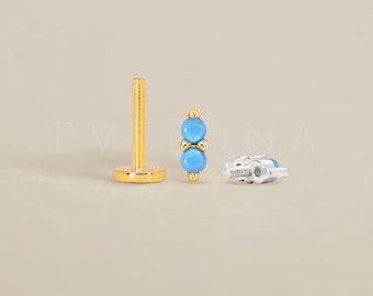FLAT BACK: Turquoise Double Flat Back Labret • Cartilage Stud • Helix Earring • Conch Piercing • Tragus Stud
