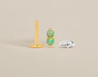 PLAT BAKSIDAN: Grön Opal Dubbel Platt Baksida Labret • Broskörhänge • Helixörhänge • Conch Piercing • Tragusörhänge