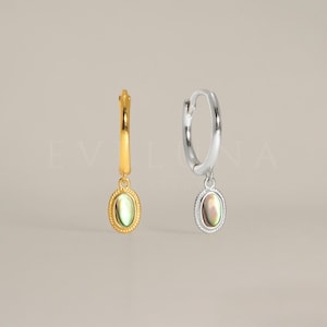 HOOPS: Elusive Green Opal Charm Hoop Earrings • Dark Green Opal Dangle Earrings • Opal Jewelry • Gift For Her • Minimalist Earrings