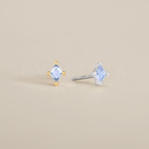 STUDS: Blue Zircon Tiny Gemstone Stud Earrings • Birthstone Earrings • Gift For Her • Gemstone Earring • Birthstone Jewelry • Minimalist