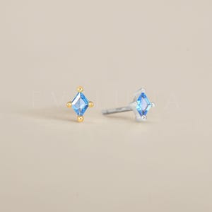 STUDS: Aquamarine Tiny Gemstone Stud Earrings • Birthstone Earrings • Gift For Her • Gemstone Earring • Birthstone Jewelry • Minimalist