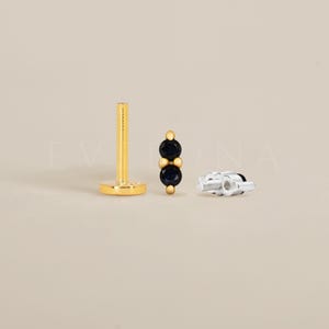 FLAT BACK: Black Onyx Double Flat Back Labret • Cartilage Stud • Helix Earring • Conch Piercing • Tragus Stud