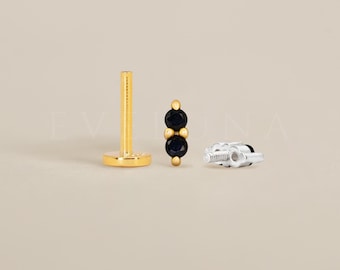 FONDO PIATTA: Labret doppio fondo piatto in onice nero • Perno per cartilagine • Orecchino per elica • Piercing a conchiglia • Perno per trago