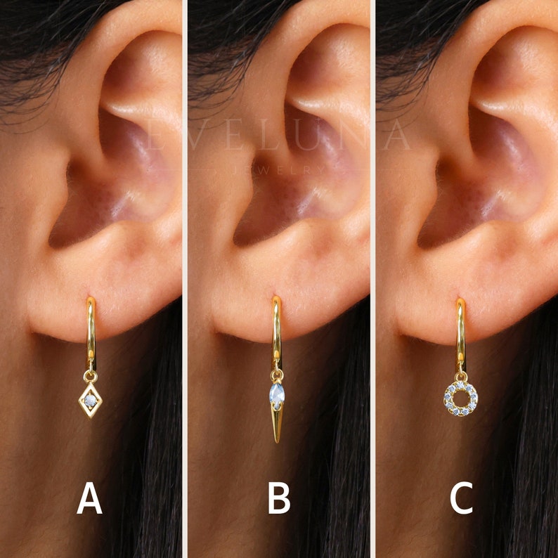 Blue Zircon Charm Hoop Earrings • Zircon Earrings • Birthstone Earrings • Gift For Her • Gemstone Charm Earrings • Gold Hoop Earrings