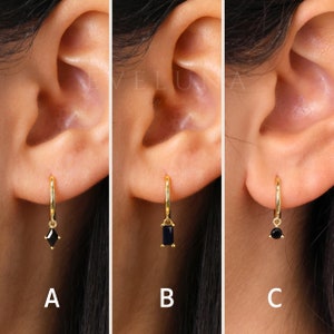 HOOPS: Black Onyx Dangle Hoop Earrings • Black Earrings • Birthstone Earrings • Gift For Her • Gemstone Earrings • Gold Hoop Earrings