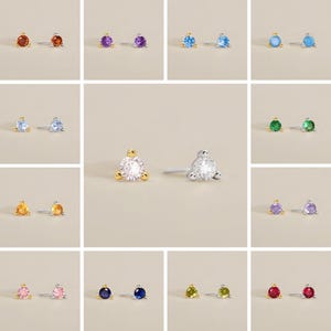 STUDS: Round Gemstone Stud Earrings • Birthstone Earrings • Gift For Her • Gemstone Earring • Birthstone Jewelry • Minimalist