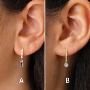Zircon Paved Dangle Hoop Earrings • Zircon Earrings • Birthstone Earrings • Gift For Her • Birthstone Jewelry • Gold Hoop Earrings