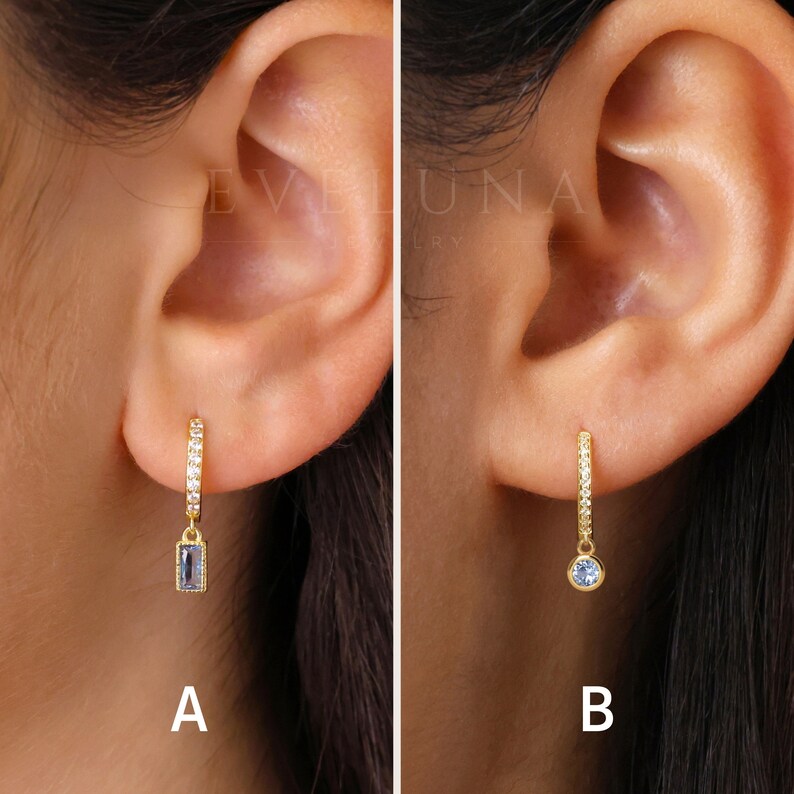 Zircon Paved Dangle Hoop Earrings • Zircon Earrings • Birthstone Earrings • Gift For Her • Birthstone Jewelry • Gold Hoop Earrings
