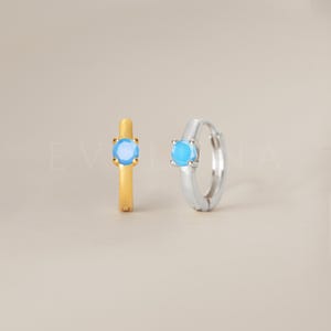 HOOPS: Turquoise Single Stone Huggie Hoop Earrings • Turquoise Earrings • Turquoise Earrings • Gift For Her • Dainty Hoop Earrings