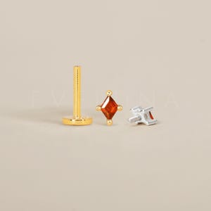 FLAT BACK: Garnet Flat Back Labret • Cartilage Stud • Helix Earring • Conch Piercing • Tragus Stud • Birthstone Earrings