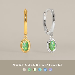 HOOPS: Garden Green Opal Charm Hoop Earrings • Green Opal Dangle Earrings • Opal Jewelry • Gift For Her • Minimalist Earrings