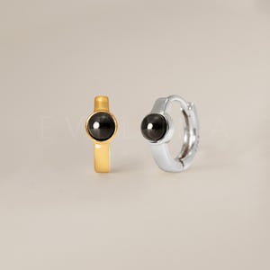 HOOPS: Black Onyx Gemstone Huggie Hoop Earrings • Black Onyx Earring • Birthstone Earrings • Gift For Her • Dainty Hoop Earrings