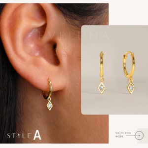 Blue Zircon Charm Hoop Earrings • Zircon Earrings • Birthstone Earrings • Gift For Her • Gemstone Charm Earrings • Gold Hoop Earrings