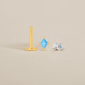 FLAT BACK: Turquoise Flat Back Labret • Cartilage Stud • Helix Earring • Conch Piercing • Tragus Stud • Birthstone Earrings