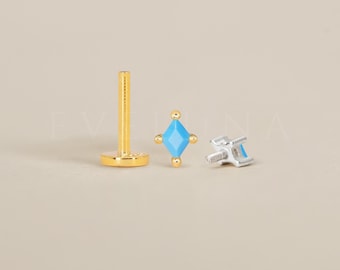 FLAT BACK: Turquoise Flat Back Labret • Cartilage Stud • Helix Earring • Conch Piercing • Tragus Stud • Birthstone Earrings