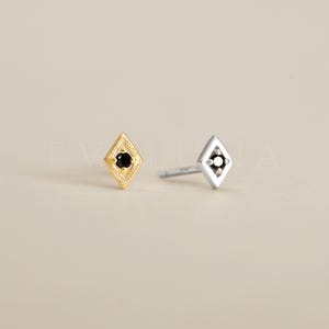 STUDS: Black Onyx Tiny Geometric Stud Earrings • Black Onyx Earrings • Gift For Her • Gemstone Earring • Birthstone Jewelry • Minimalist