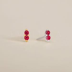 STUDS: Ruby Tiny Double Stud Earrings • Ruby Birthstone Earrings • Gift For Her • Gemstone Earring • Birthstone Jewelry • Minimalist