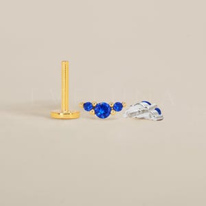 FLAT BACK: Sapphire Gemstone Flat Back Labret • Cartilage Earrings • Helix Stud • Conch Earring • Tragus Piercing • Birthstone Earrings