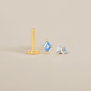 FLAT BACK: Aquamarine Flat Back Labret • Cartilage Stud • Helix Earring • Conch Piercing • Tragus Stud • Birthstone Earrings