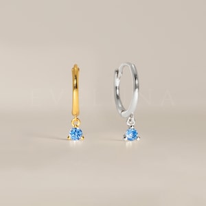 HOOPS: Aquamarine Gemstone Dainty Hoop Earrings • Birthstone Earrings • Gift For Her • Birthstone Jewelry • Gold Hoop Earring