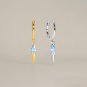 HOOPS: Aquamarine Dangle Spike Hoop Earrings • Birthstone Earrings • Gift For Her • Birthstone Jewelry • Gold Hoop Earrings
