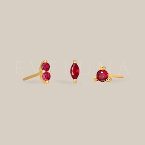 STUDS: Ruby Tiny Stud Earrings • Ruby Birthstone Earrings • Gift For Her • Minimalist Earrings • Birthstone Jewelry • Dainty Earrings