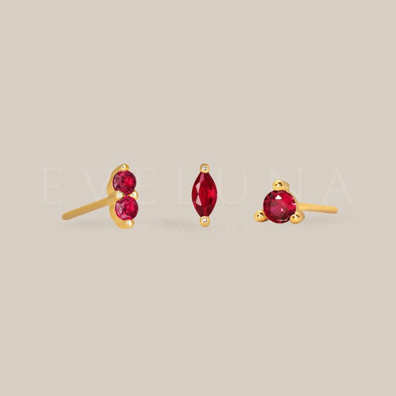 STUDS: Ruby Tiny Stud Earrings • Ruby Birthstone Earrings • Gift For Her • Minimalist Earrings • Birthstone Jewelry • Dainty Earrings image 1