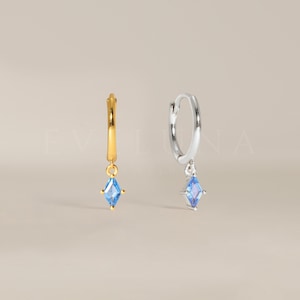 HOOPS: Aquamarine Gemstone Dangle Hoop Earrings • Birthstone Earrings • Gift For Her • Birthstone Jewelry • Gold Hoop Earrings