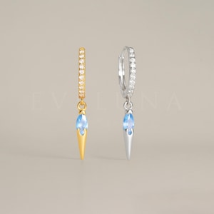 HOOPS: Aquamarine Paved Spike Hoop Earrings • Birthstone Earrings • Gift For Her • Birthstone Jewelry • Gold Hoop Earrings