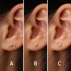 STUDS: Gecko Dragonfly Hummingbird Earring • Tiny Studs • Animal Earrings • Gift For Her • Dainty Stud Earrings