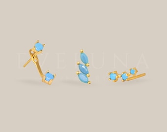 STUDS: Turquoise Climber-oorknopjes • Turquoise oorbellen • Cadeau voor haar • Oorstekers • Turquoise sieraden • Kleine oorknopjes